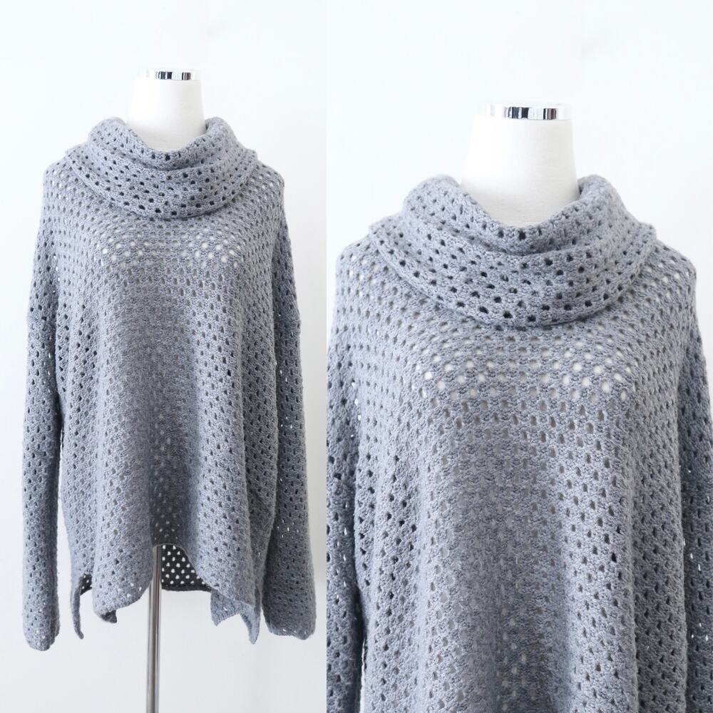 James Perse Size 4 / XL Marina Cowl Neck Sweater Gray Open Knit Wool Blend - Picture 1 of 12